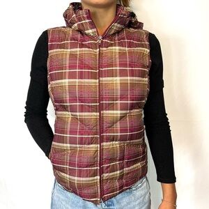 Patagonia sleeveless hooded Plaid Down full zip vest XS